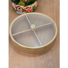 Feyza Design Yuvarlak Bambu 4 Bölmeli Kahvaltı ve Çerezlik Akrilik Kapaklı 25 cm