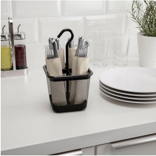 Feyza Design 4 Bölmeli Askılı Kaşıklık, Siyah, 12X12X24 Cm, Pratik ve Şık Organizer