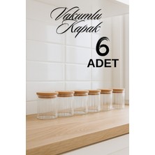 Feyza Design Şık 6'lı Çizgili Cam Baharatlık Seti, Hava Geçirmez Bambu Kapaklı 365 ml