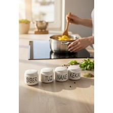 Feyza Design 4'lü Seramik Baharatlık Takımı Seti, Biber, Tuz, Nane, Kekik 350 ml