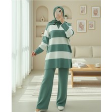 Moda Morfo V Yaka Pantolonlu Triko Takım -Mint