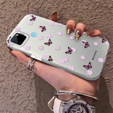 HONTINGA Realme C25Y ile Uyumlu Kılıfı Silikon Kenar Sert Arka Düşüme Önleyici Basitlik Anti Düşme Kamera Korumali Küçük Kelebek Desen Telefon Kılıfı Kadın ve Erkek Için Uygundur K1-0718