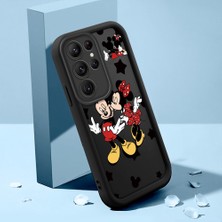 HONTINGA Samsung Galaxy S22 Ultra ile Uyumlu Kılıfı Düşüme Önleyici Basitlik Anti Düşme Kamera Korumali Mickey ve Minnie Desen Siyah Yumuşak Silikon Telefon Kılıfı Kadın ve Erkek Için Uygundur K2-0399