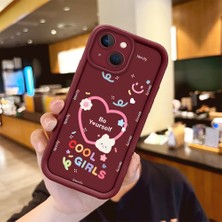 HONTINGA iPhone 15 ile Uyumlu Kılıfı Düşüme Önleyici Basitlik Anti Düşme Kamera Korumali Pembe Kalp Desen Bordo Yumuşak Silikon Telefon Kılıfı Kadın ve Erkek Için Uygundur K2-7215