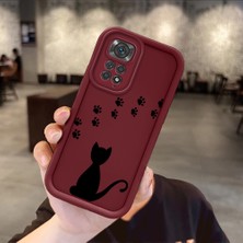 HONTINGA Xiaomi Redmi Note 11S ile Uyumlu Kılıfı Düşüme Önleyici Basitlik Anti Düşme Kamera Korumali Kedi Desen Bordo Yumuşak Silikon Telefon Kılıfı Kadın ve Erkek Için Uygundur K2-7213
