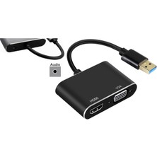 Hype Store 3349 USB 3.0 To HDMI VGA 3.5mm 1080P Monitör Genişletici Çevirici Dönüştürücü Adaptör Ekranı Genişle