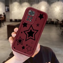 HONTINGA Xiaomi Redmi Note 11S ile Uyumlu Kılıfı Düşüme Önleyici Basitlik Anti Düşme Kamera Korumali Siyah Yıldız Desen Bordo Yumuşak Silikon Telefon Kılıfı Kadın ve Erkek Için Uygundur K2-7218