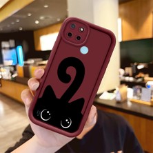 HONTINGA Realme C25Y ile Uyumlu Kılıfı Düşüme Önleyici Basitlik Anti Düşme Kamera Korumali Kedi Desen Bordo Yumuşak Silikon Telefon Kılıfı Kadın ve Erkek Için Uygundur K2-7213