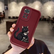 HONTINGA Xiaomi Redmi Note 11S ile Uyumlu Kılıfı Düşüme Önleyici Basitlik Anti Düşme Kamera Korumali Şirin Kedi Desen Bordo Yumuşak Silikon Telefon Kılıfı Kadın ve Erkek Için Uygundur K2-7214