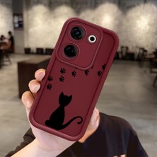 HONTINGA Tecno Camon 20 Pro 4g ile Uyumlu Kılıfı Düşüme Önleyici Basitlik Anti Düşme Kamera Korumali Kedi Desen Bordo Yumuşak Silikon Telefon Kılıfı Kadın ve Erkek Için Uygundur K2-7213