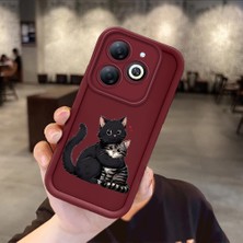 HONTINGA Tecno Spark Go 2024 ile Uyumlu Kılıfı Düşüme Önleyici Basitlik Anti Düşme Kamera Korumali Şirin Kedi Desen Bordo Yumuşak Silikon Telefon Kılıfı Kadın ve Erkek Için Uygundur K2-7214