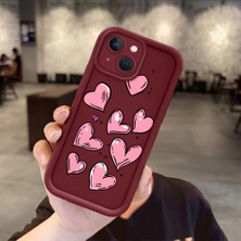 HONTINGA iPhone 15 ile Uyumlu Kılıfı Düşüme Önleyici Basitlik Anti Düşme Kamera Korumali Pembe Kalp Desen Bordo Yumuşak Silikon Telefon Kılıfı Kadın ve Erkek Için Uygundur K2-7215