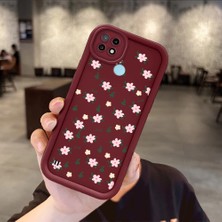 HONTINGA Realme C21 ile Uyumlu Kılıfı Düşüme Önleyici Basitlik Anti Düşme Kamera Korumali Küçük Çiçek Desen Bordo Yumuşak Silikon Telefon Kılıfı Kadın ve Erkek Için Uygundur K2-7221
