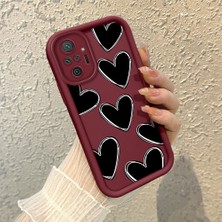 HONTINGA Xiaomi Redmi Note 10 Pro ile Uyumlu Kılıfı Düşüme Önleyici Basitlik Anti Düşme Kamera Korumali Siyah Kalp Desen Bordo Yumuşak Silikon Telefon Kılıfı Kadın ve Erkek Için Uygundur K2-7216