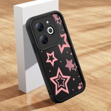 HONTINGA Tecno Spark Go 2024 ile Uyumlu Kılıfı Düşüme Önleyici Basitlik Anti Düşme Kamera Korumali Pembe Yıldız Desen Siyah Yumuşak Silikon Telefon Kılıfı Kadın ve Erkek Için Uygundur K2-0404