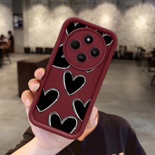 HONTINGA Xiaomi Redmi 14C ile Uyumlu Kılıfı Düşüme Önleyici Basitlik Anti Düşme Kamera Korumali Siyah Kalp Desen Bordo Yumuşak Silikon Telefon Kılıfı Kadın ve Erkek Için Uygundur K2-7216
