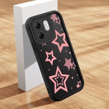 HONTINGA Infinix Smart 9 ile Uyumlu Kılıfı Düşüme Önleyici Basitlik Anti Düşme Kamera Korumali Pembe Yıldız Desen Siyah Yumuşak Silikon Telefon Kılıfı Kadın ve Erkek Için Uygundur K2-0404