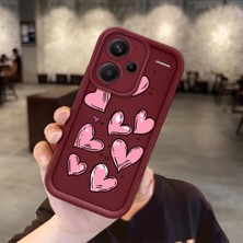 HONTINGA Xiaomi Redmi Note 13 Pro Plus 5g ile Uyumlu Kılıfı Düşüme Önleyici Basitlik Anti Düşme Kamera Korumali Pembe Kalp Desen Bordo Yumuşak Silikon Telefon Kılıfı Kadın ve Erkek Için Uygundur K2-7215