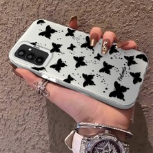 HONTINGA Samsung Galaxy M23 ile Uyumlu Kılıfı Silikon Kenar Sert Arka Düşüme Önleyici Basitlik Anti Düşme Kamera Korumali Siyah Kelebek Desen Telefon Kılıfı Kadın ve Erkek Için Uygundur K1-0721