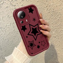 HONTINGA Xiaomi Mi 13 Lite ile Uyumlu Kılıfı Düşüme Önleyici Basitlik Anti Düşme Kamera Korumali Siyah Yıldız Desen Bordo Yumuşak Silikon Telefon Kılıfı Kadın ve Erkek Için Uygundur K2-7218