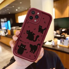 HONTINGA iPhone 14 Pro ile Uyumlu Kılıfı Düşüme Önleyici Basitlik Anti Düşme Kamera Korumali Şirin Kedi Desen Bordo Yumuşak Silikon Telefon Kılıfı Kadın ve Erkek Için Uygundur K2-7214
