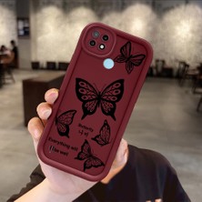 HONTINGA Realme C21 ile Uyumlu Kılıfı Düşüme Önleyici Basitlik Anti Düşme Kamera Korumali Kelebek Desen Bordo Yumuşak Silikon Telefon Kılıfı Kadın ve Erkek Için Uygundur K2-7222