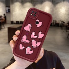 HONTINGA Xiaomi Redmi 9c ile Uyumlu Kılıfı Düşüme Önleyici Basitlik Anti Düşme Kamera Korumali Pembe Kalp Desen Bordo Yumuşak Silikon Telefon Kılıfı Kadın ve Erkek Için Uygundur K2-7215