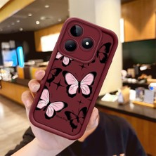 HONTINGA Realme Note 50 ile Uyumlu Kılıfı Düşüme Önleyici Basitlik Anti Düşme Kamera Korumali Kelebek Desen Bordo Yumuşak Silikon Telefon Kılıfı Kadın ve Erkek Için Uygundur K2-7222
