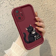 HONTINGA Xiaomi Redmi Note 10 Pro ile Uyumlu Kılıfı Düşüme Önleyici Basitlik Anti Düşme Kamera Korumali Şirin Kedi Desen Bordo Yumuşak Silikon Telefon Kılıfı Kadın ve Erkek Için Uygundur K2-7214
