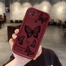 HONTINGA Xiaomi Redmi 10A ile Uyumlu Kılıfı Düşüme Önleyici Basitlik Anti Düşme Kamera Korumali Kelebek Desen Bordo Yumuşak Silikon Telefon Kılıfı Kadın ve Erkek Için Uygundur K2-7222