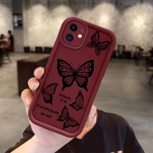 HONTINGA iPhone 11 ile Uyumlu Kılıfı Düşüme Önleyici Basitlik Anti Düşme Kamera Korumali Kelebek Desen Bordo Yumuşak Silikon Telefon Kılıfı Kadın ve Erkek Için Uygundur K2-7222