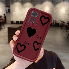 HONTINGA Xiaomi Redmi Note 11 ile Uyumlu Kılıfı Düşüme Önleyici Basitlik Anti Düşme Kamera Korumali Kalp Desen Bordo Yumuşak Silikon Telefon Kılıfı Kadın ve Erkek Için Uygundur K2-7217
