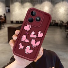 HONTINGA Realme C53 ile Uyumlu Kılıfı Düşüme Önleyici Basitlik Anti Düşme Kamera Korumali Pembe Kalp Desen Bordo Yumuşak Silikon Telefon Kılıfı Kadın ve Erkek Için Uygundur K2-7215