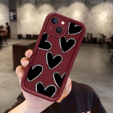 HONTINGA iPhone 14 Plus ile Uyumlu Kılıfı Düşüme Önleyici Basitlik Anti Düşme Kamera Korumali Siyah Kalp Desen Bordo Yumuşak Silikon Telefon Kılıfı Kadın ve Erkek Için Uygundur K2-7216