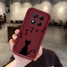 HONTINGA Xiaomi Redmi Note 14 Pro ile Uyumlu Kılıfı Düşüme Önleyici Basitlik Anti Düşme Kamera Korumali Kedi Desen Bordo Yumuşak Silikon Telefon Kılıfı Kadın ve Erkek Için Uygundur K2-7213