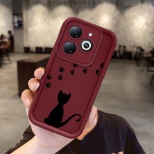 HONTINGA Tecno Spark 20C ile Uyumlu Kılıfı Düşüme Önleyici Basitlik Anti Düşme Kamera Korumali Kedi Desen Bordo Yumuşak Silikon Telefon Kılıfı Kadın ve Erkek Için Uygundur K2-7213