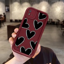HONTINGA Realme C20 ile Uyumlu Kılıfı Düşüme Önleyici Basitlik Anti Düşme Kamera Korumali Siyah Kalp Desen Bordo Yumuşak Silikon Telefon Kılıfı Kadın ve Erkek Için Uygundur K2-7216