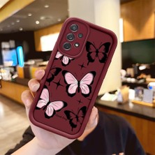 HONTINGA Samsung Galaxy A72 ile Uyumlu Kılıfı Düşüme Önleyici Basitlik Anti Düşme Kamera Korumali Kelebek Desen Bordo Yumuşak Silikon Telefon Kılıfı Kadın ve Erkek Için Uygundur K2-7222