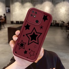 HONTINGA Xiaomi Redmi 10C ile Uyumlu Kılıfı Düşüme Önleyici Basitlik Anti Düşme Kamera Korumali Siyah Yıldız Desen Bordo Yumuşak Silikon Telefon Kılıfı Kadın ve Erkek Için Uygundur K2-7218