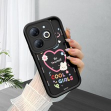 HONTINGA Infinix Smart 8 ile Uyumlu Kılıfı Düşüme Önleyici Basitlik Anti Düşme Kamera Korumali Kalp Desen Siyah Yumuşak Silikon Telefon Kılıfı Kadın ve Erkek Için Uygundur K2-0400