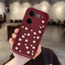 HONTINGA Tecno Camon 20 ile Uyumlu Kılıfı Düşüme Önleyici Basitlik Anti Düşme Kamera Korumali Küçük Çiçek Desen Bordo Yumuşak Silikon Telefon Kılıfı Kadın ve Erkek Için Uygundur K2-7221
