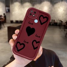 HONTINGA Realme C21 ile Uyumlu Kılıfı Düşüme Önleyici Basitlik Anti Düşme Kamera Korumali Kalp Desen Bordo Yumuşak Silikon Telefon Kılıfı Kadın ve Erkek Için Uygundur K2-7217