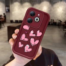 HONTINGA Tecno Spark Go 2024 ile Uyumlu Kılıfı Düşüme Önleyici Basitlik Anti Düşme Kamera Korumali Pembe Kalp Desen Bordo Yumuşak Silikon Telefon Kılıfı Kadın ve Erkek Için Uygundur K2-7215