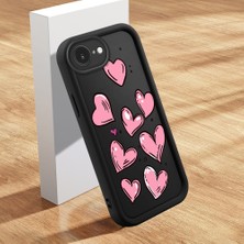 HONTINGA iPhone 16E ile Uyumlu Kılıfı Düşüme Önleyici Basitlik Anti Düşme Kamera Korumali Pembe Kalp Desen Siyah Yumuşak Silikon Telefon Kılıfı Kadın ve Erkek Için Uygundur K2-0405