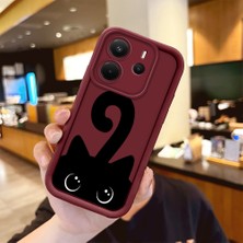 HONTINGA Xiaomi Redmi Note 14 ile Uyumlu Kılıfı Düşüme Önleyici Basitlik Anti Düşme Kamera Korumali Kedi Desen Bordo Yumuşak Silikon Telefon Kılıfı Kadın ve Erkek Için Uygundur K2-7213