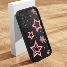HONTINGA Samsung Galaxy A72 ile Uyumlu Kılıfı Düşüme Önleyici Basitlik Anti Düşme Kamera Korumali Pembe Yıldız Desen Siyah Yumuşak Silikon Telefon Kılıfı Kadın ve Erkek Için Uygundur K2-0404