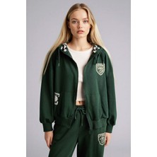DeFacto Harry Potter Slytherin Baskılı Oversize Kapüşonlu Fermuarlı Sweatshirt Hırka H0243AX26SP