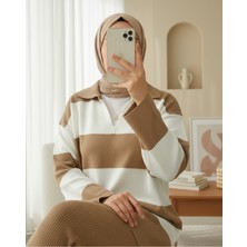 Moda Morfo V Yaka Pantolonlu Triko Takım -Taba
