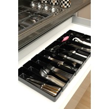 Feyza Design Parlak Siyah 12'li Modüler Çekmece Içi Kaşıklık Organizer Seti