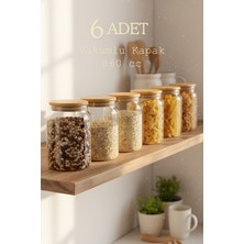 Feyza Design 6’lı Cam Kavanoz Seti, Vakumlu Bambu Kapak, 860 Cc, Şık ve Dayanıklı